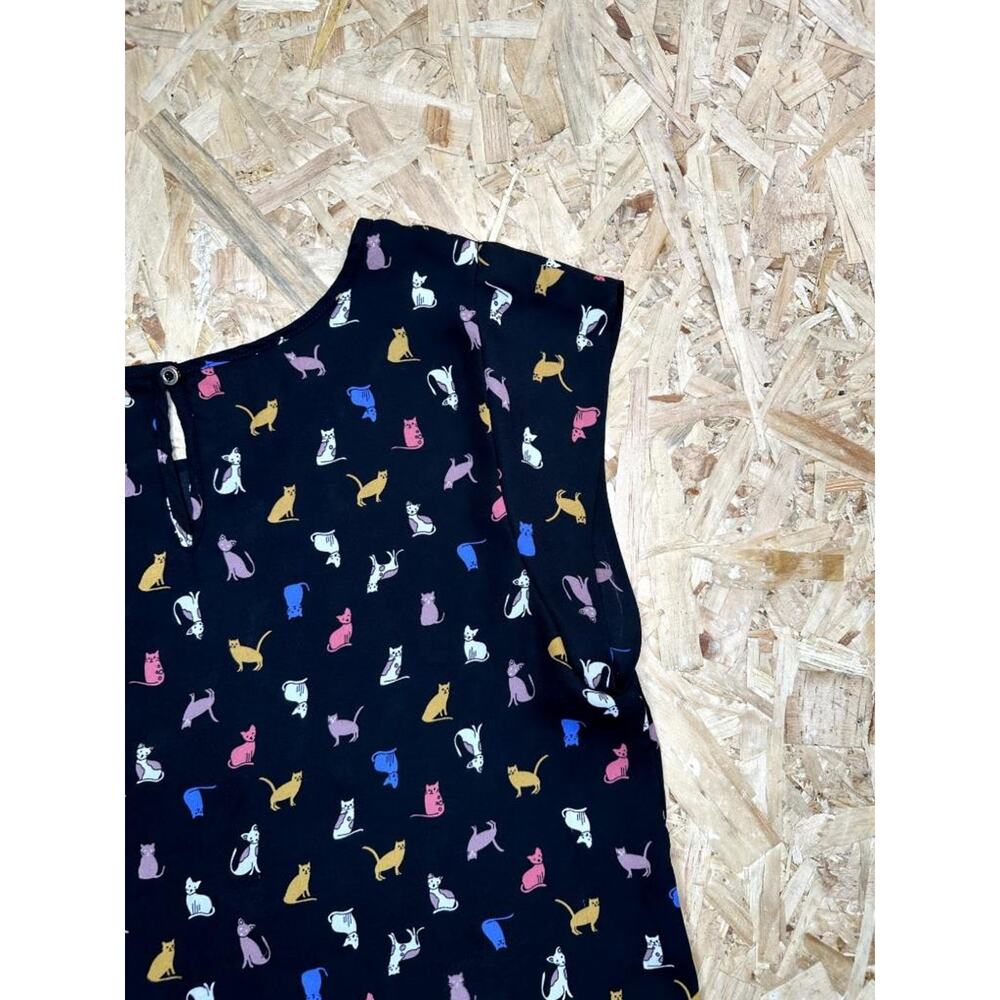 Sweet Rain Cat Print Blouse Womens Large Black Colorful Kitty Pattern Tank Top - Picture 13 of 14
